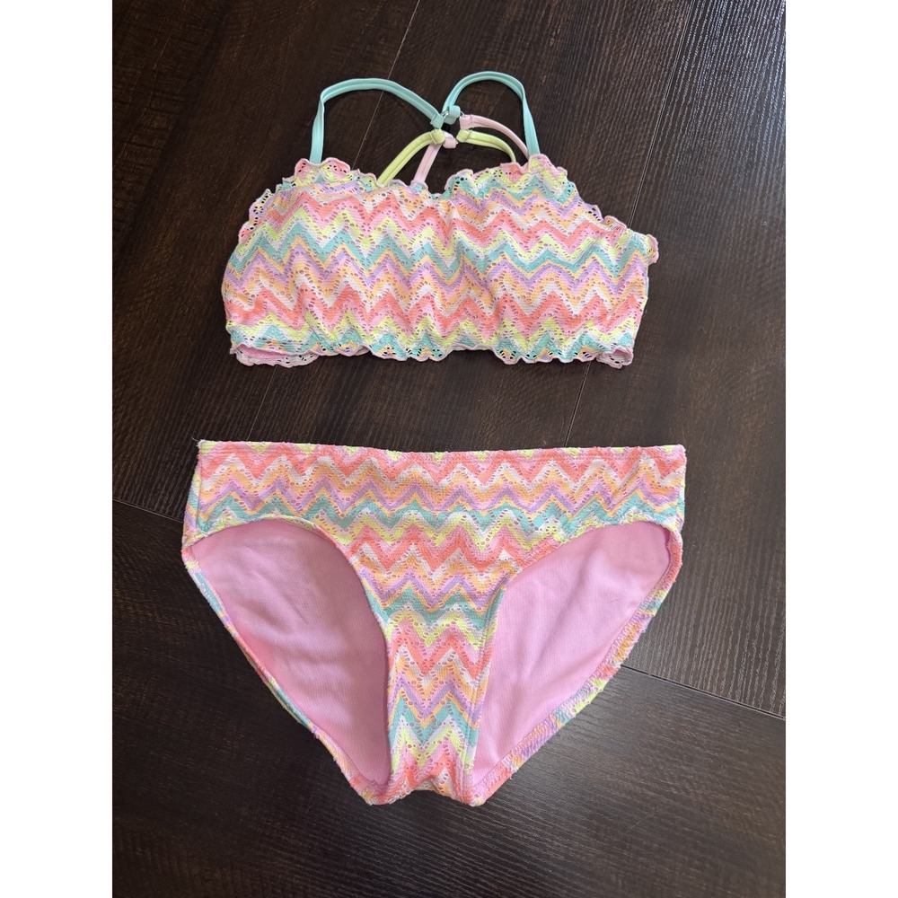 Justice Girls Bikini Size XL 14/16 Multicolor Chevron Crochet Two-Piece Swimsuit